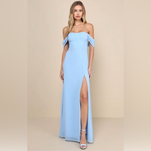 Lulus Magical Magnetism Navy Blue Off-the-Shoulder Maxi Dress M NWT - Picture 6 of 8